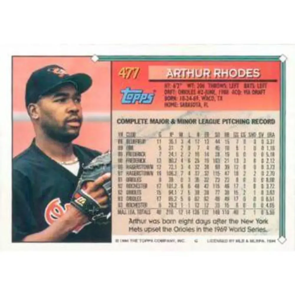 1994 Topps Arthur Rhodes # 477 Baltimore Orioles